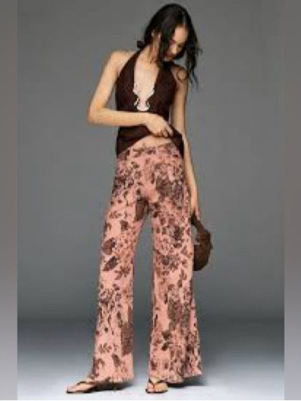 NWT Size 30 - Pilcro Adi Mid-Rise Clean-Hem Flare Pants Pink Floral (US$ 158)